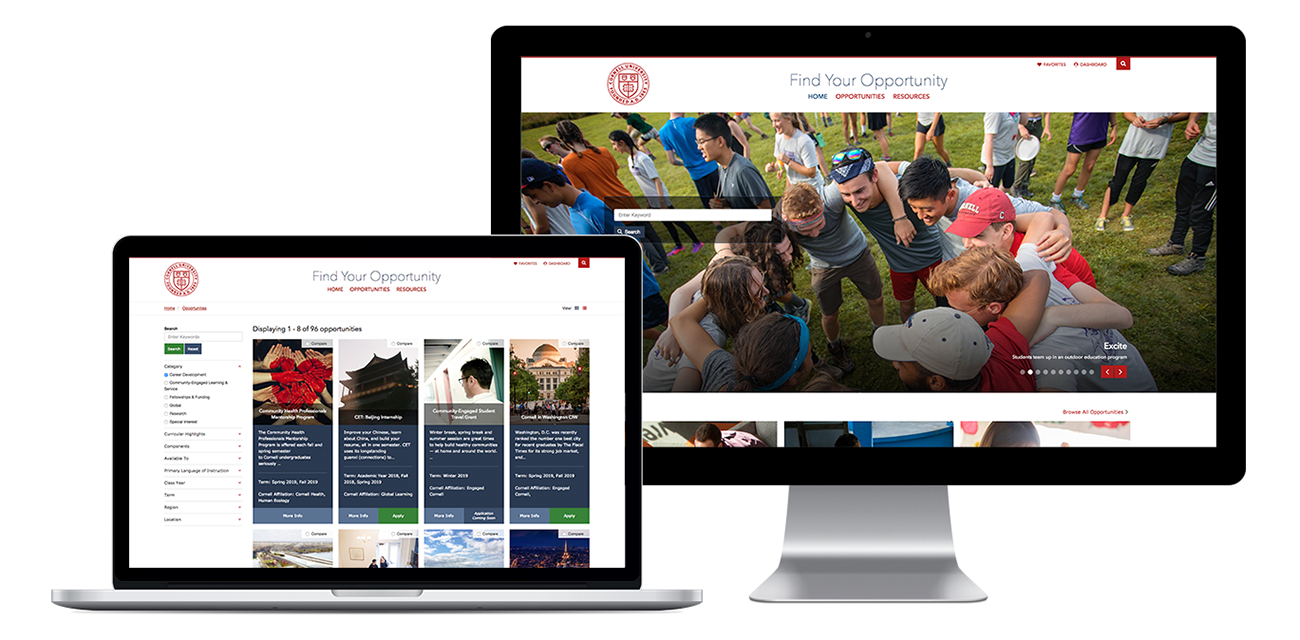 Cornell Student Experience website home page on desktop and laptop
